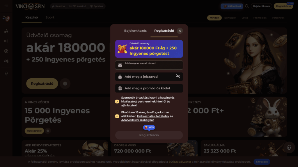 Vincispin Casino regisztráció