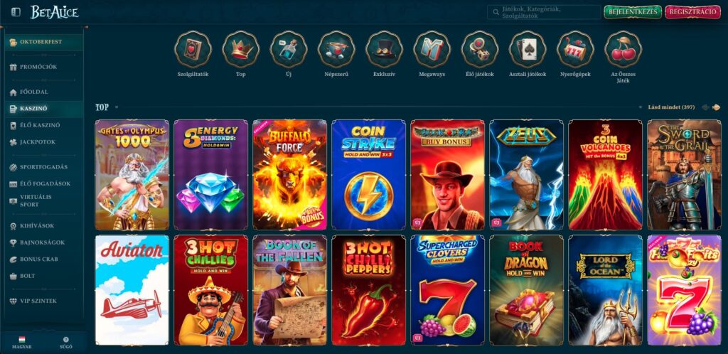 BetAlice Casino nyerőgépek