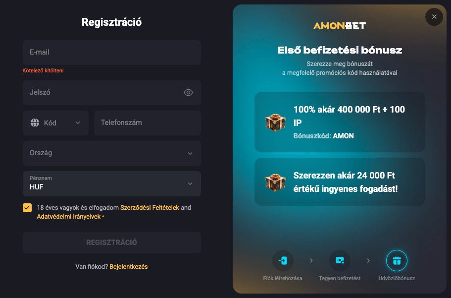 Amonbet Casino regisztráció