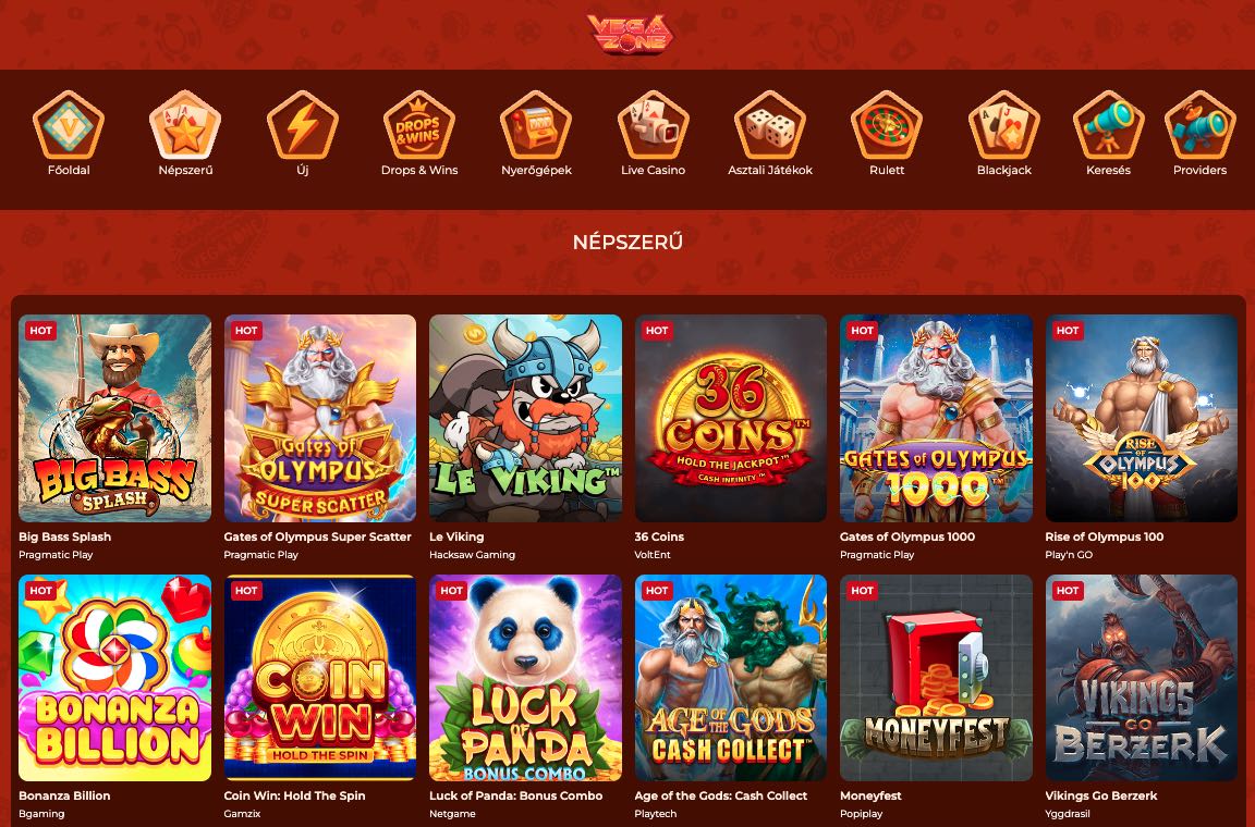 Vegazone Casino nyerőgépek