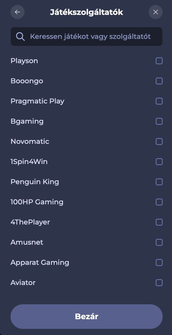 Kaszinójáték-szolgáltatók listája
