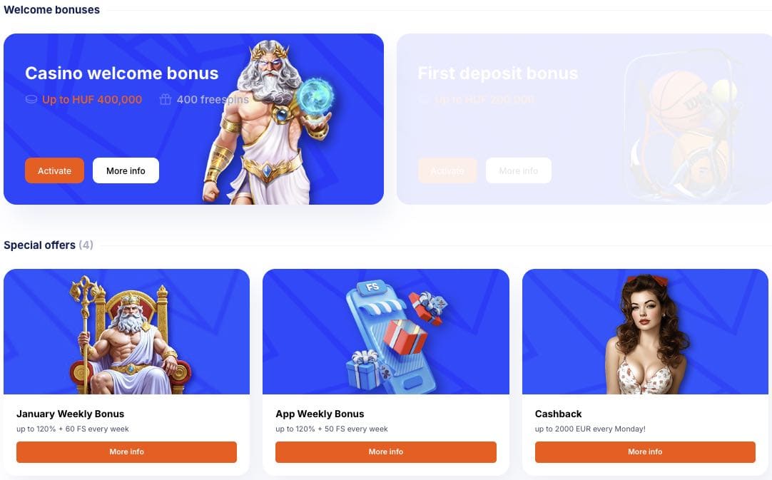 Vulkan Bet Casino bónuszok