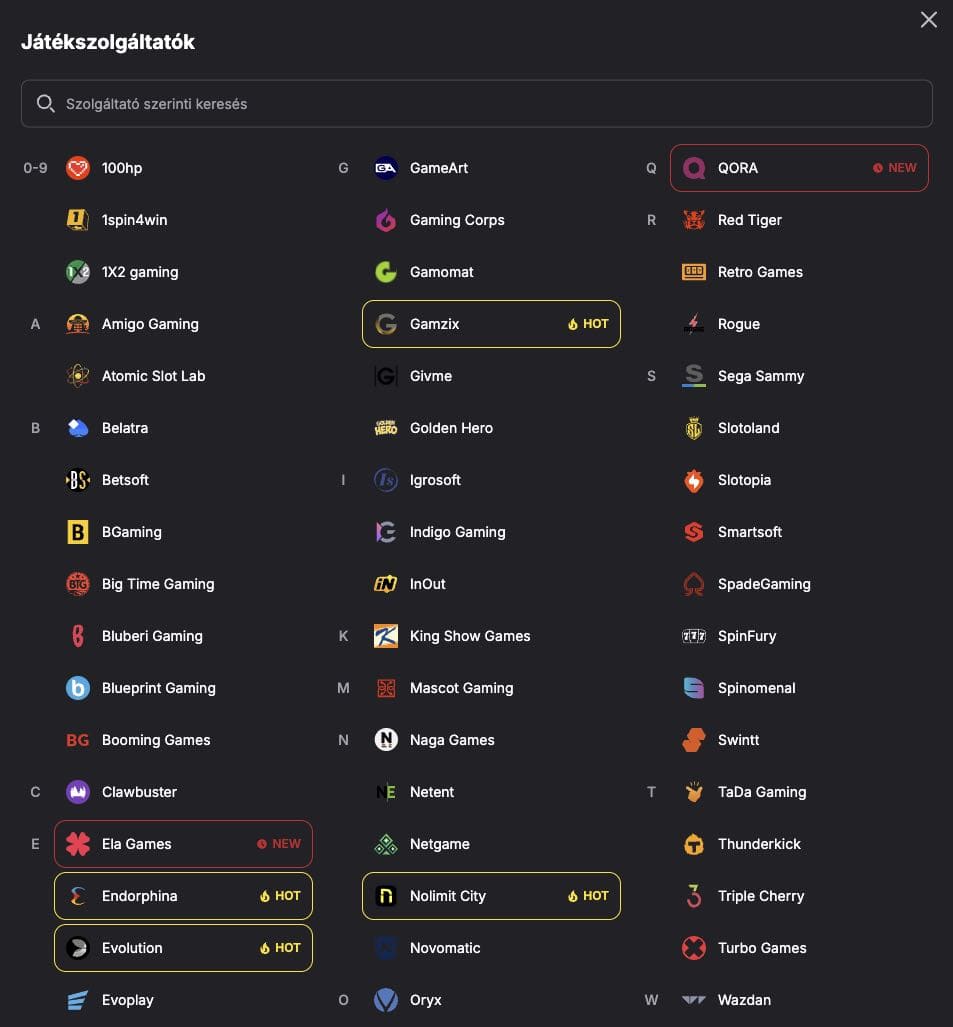 Kaszinójáték-szolgáltatók listája