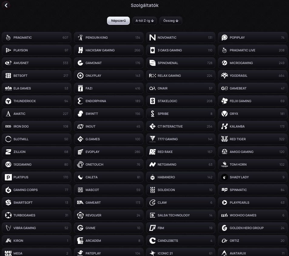 Kaszinójáték-szolgáltatók listája