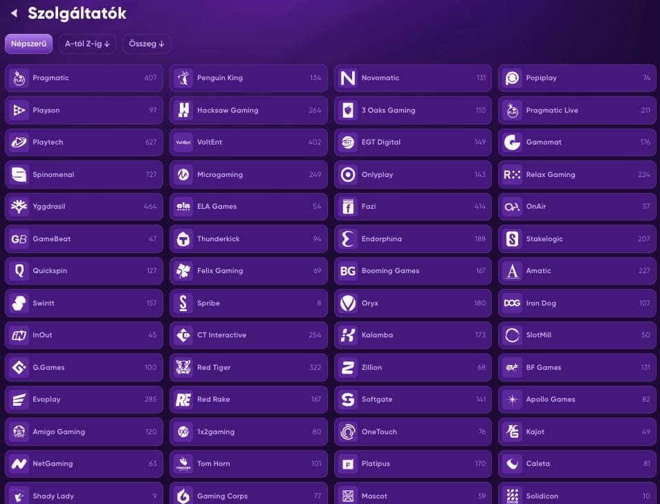 Kaszinójáték-szolgáltatók listája