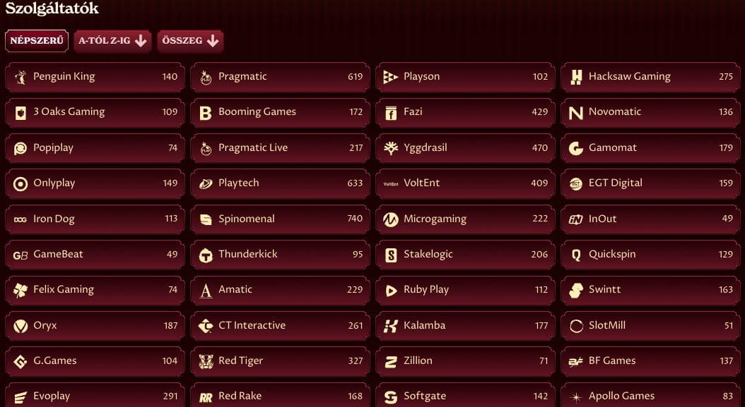 Kaszinójáték szolgáltatók listája