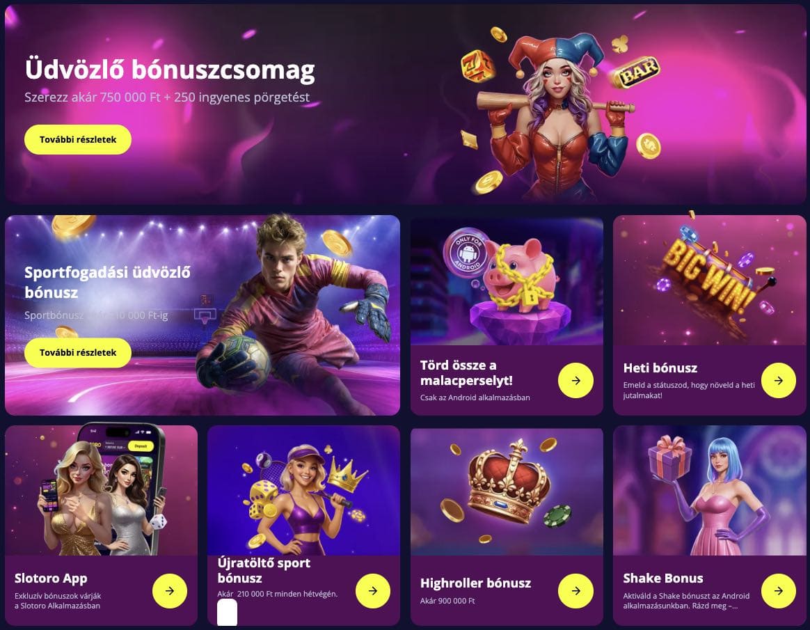 Slotoro casino bónuszok