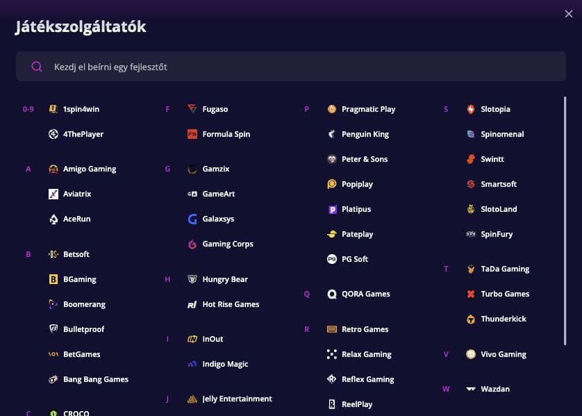 Kaszinójáték szolgáltatók listája