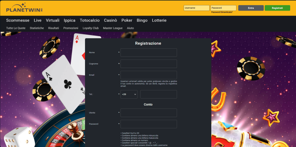 Registrazione al casinò Planetwin365