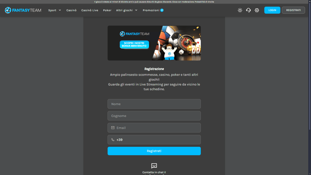 Registrazione al casinò Fantasyteam