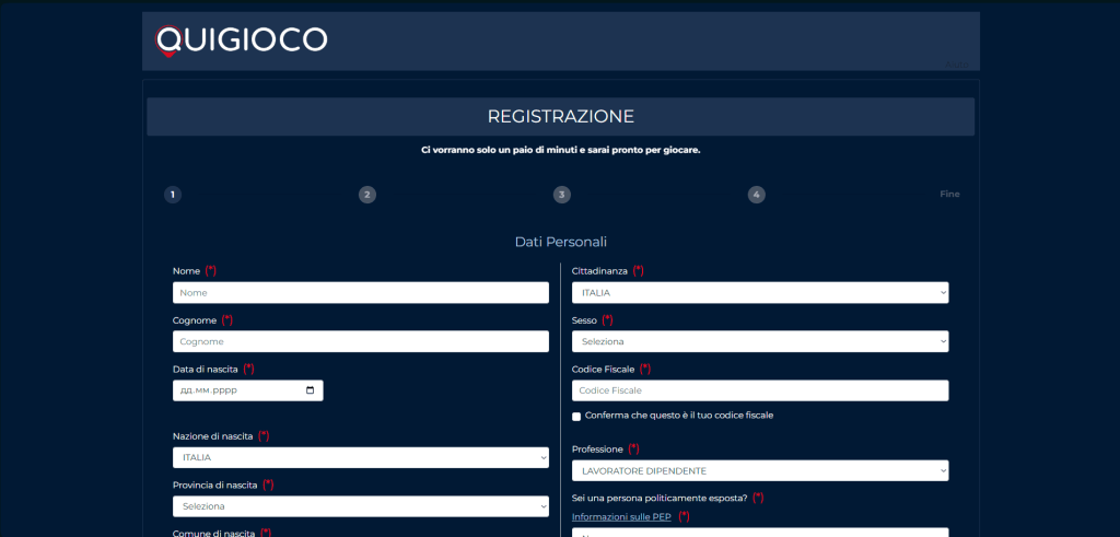 Registrazione al casinò Quigioco