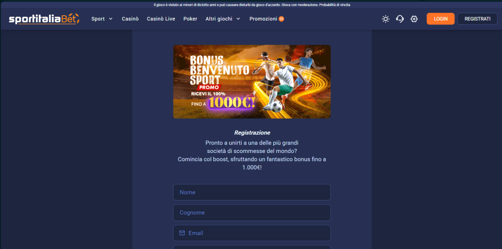 Registrazione al casinò SportitaliaBet