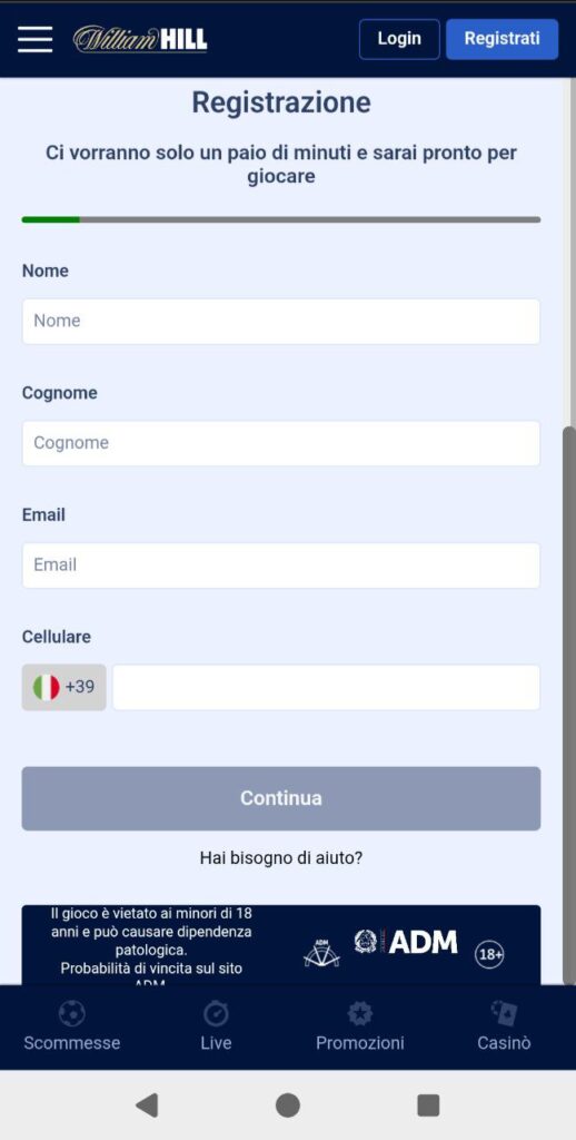 william hill casino mobile registrazione
