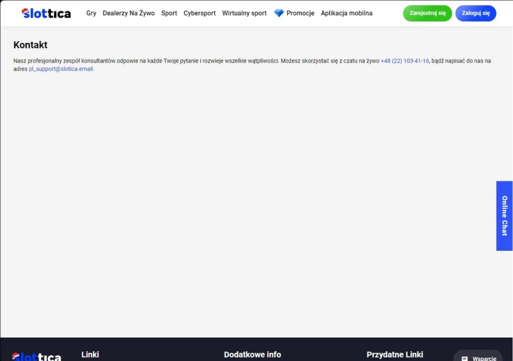 Slottica Casino kontakty