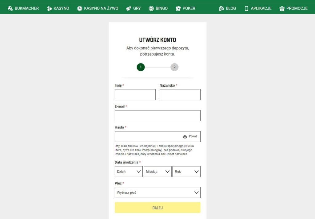 Unibet Casino rejestracja