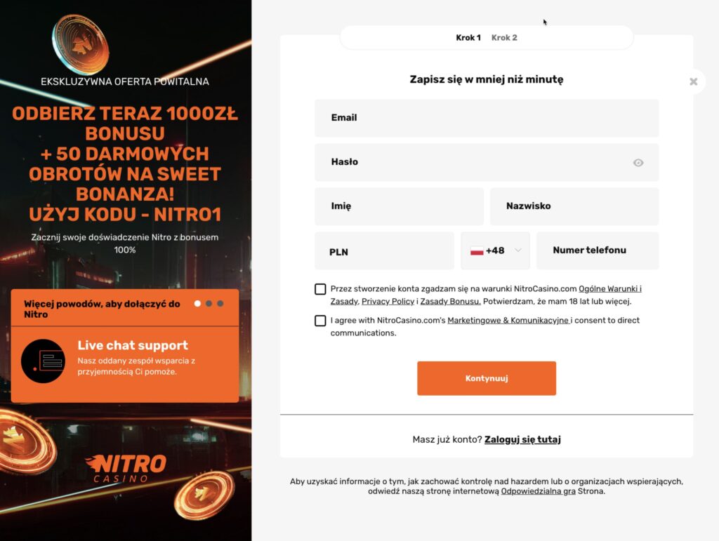 Nitro casino rejestracja
