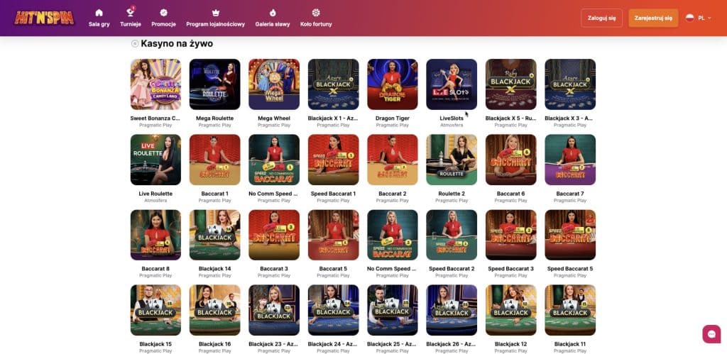HitnSpin casino gra z krupierami na żywo