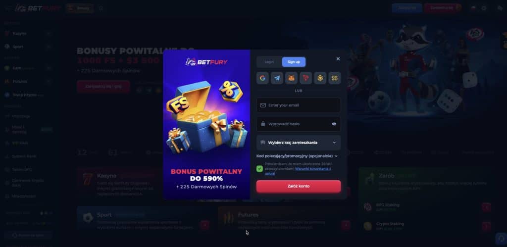 BetFury casino rejestracja