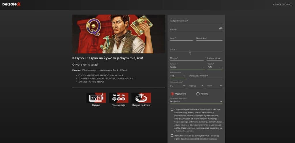 BetSafe casino rejestracja