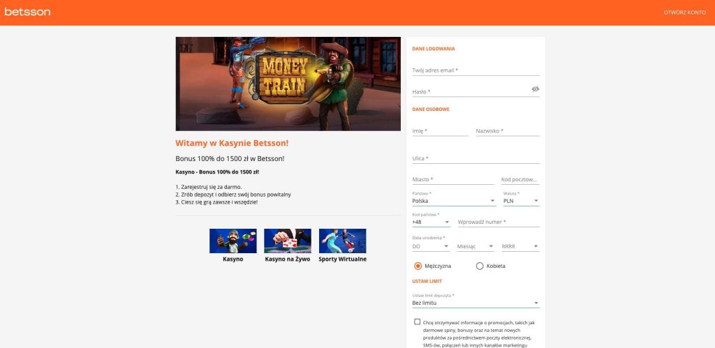 Betsson casino rejestracja