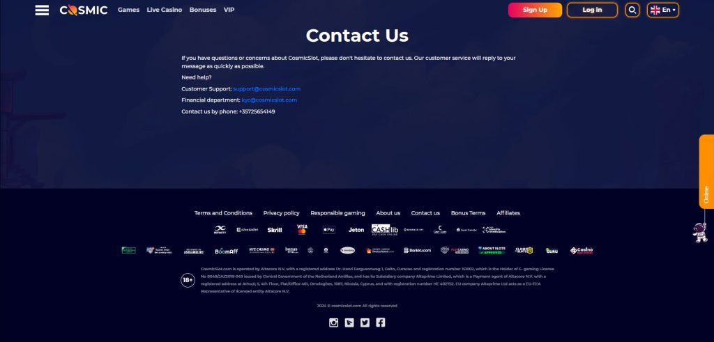 cosmicslot kontakty