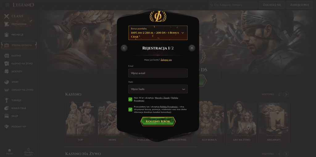 Legiano casino rejestracja konta