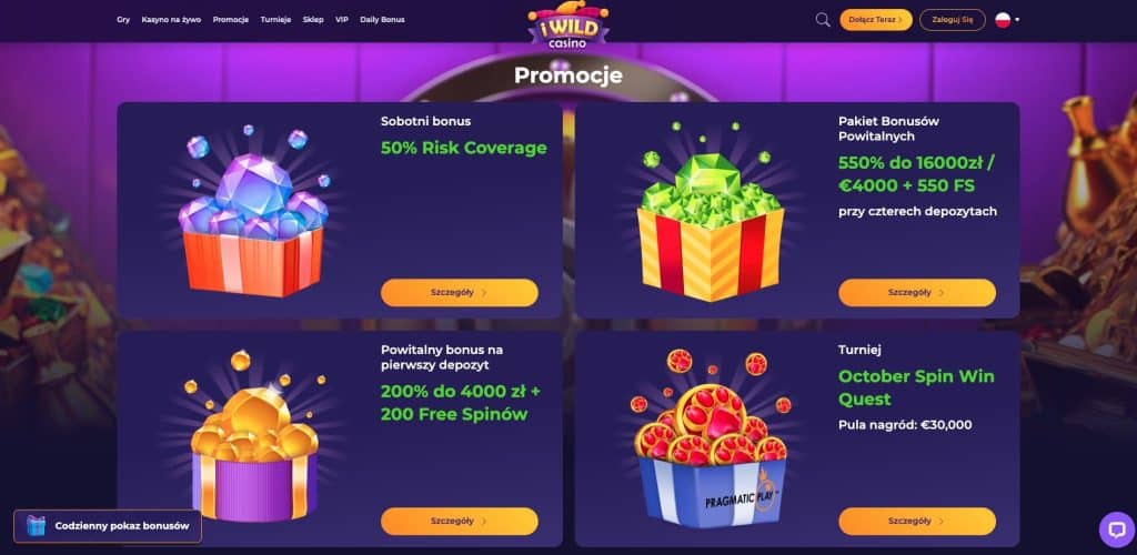 iWild casino bonusy
