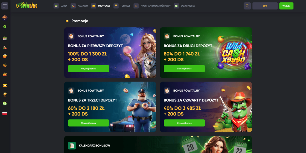Spinline casino bonusy