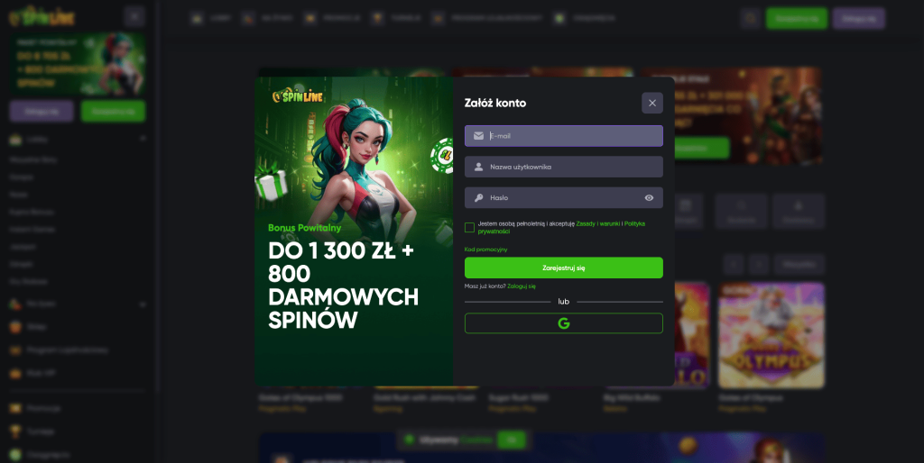 Spinline casino rejestracja konta