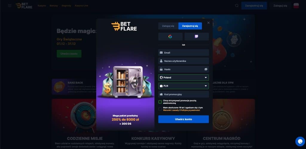 Betflare casino rejestracja konta