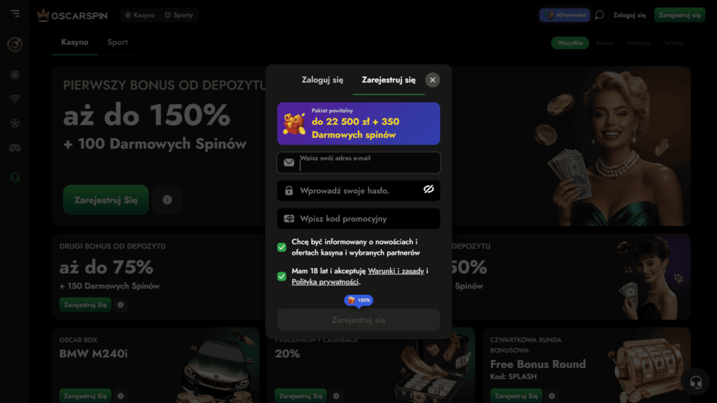 Oscarspin casino rejestracja konta