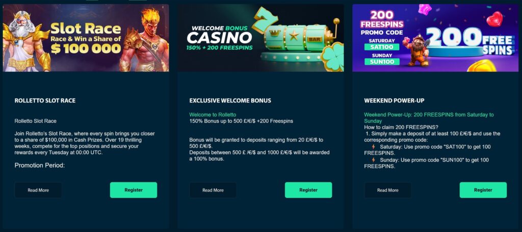 Rolletto casino bonusy