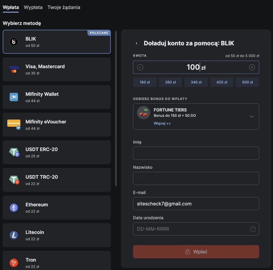 Metody wpłat