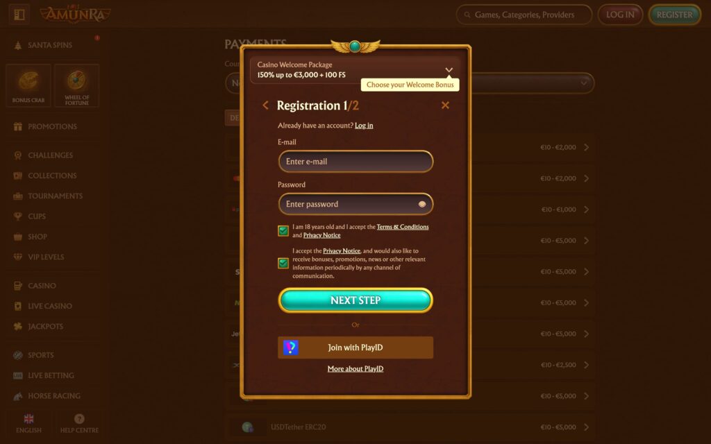 Amunra casino registration