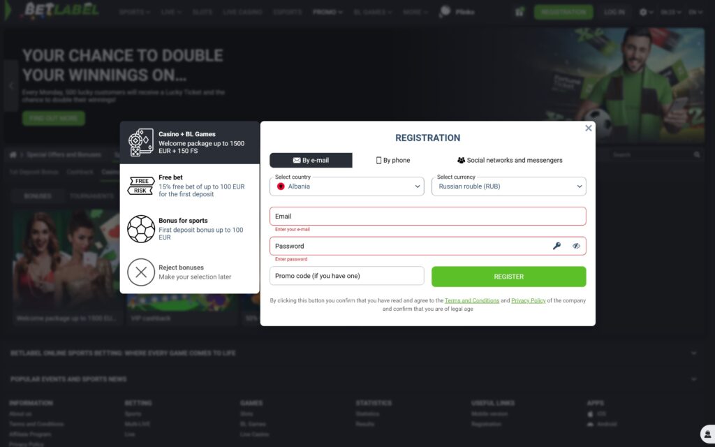 BetLabel casino registration