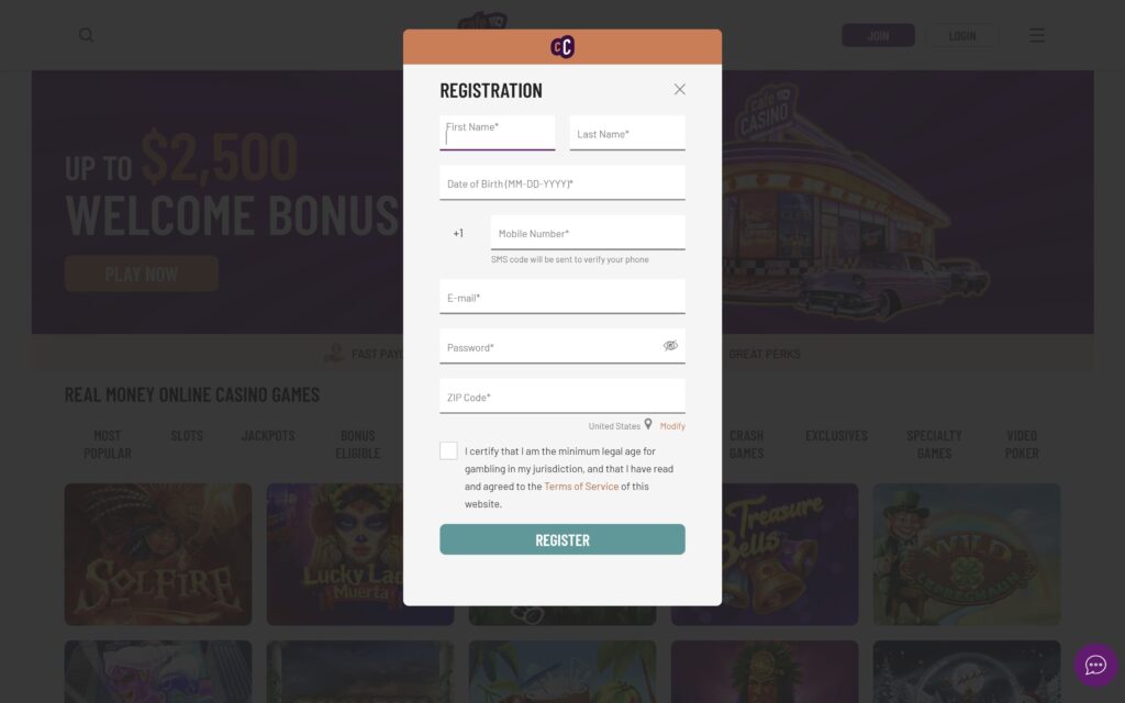 Cafe casino registration