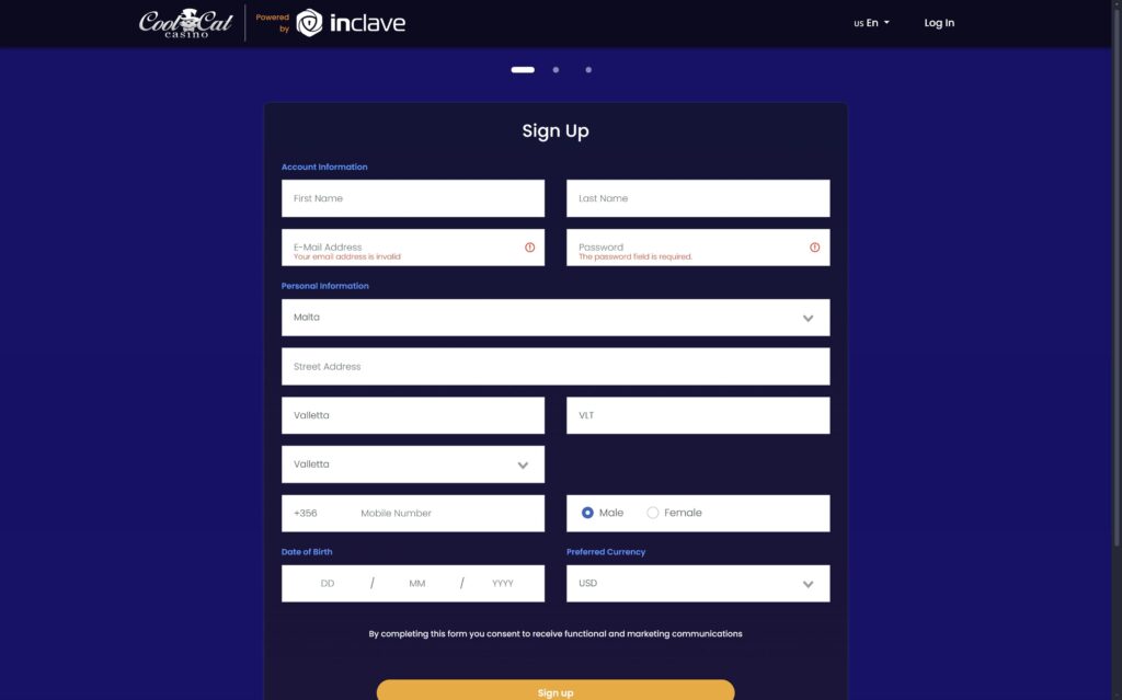 CoolCat casino registration