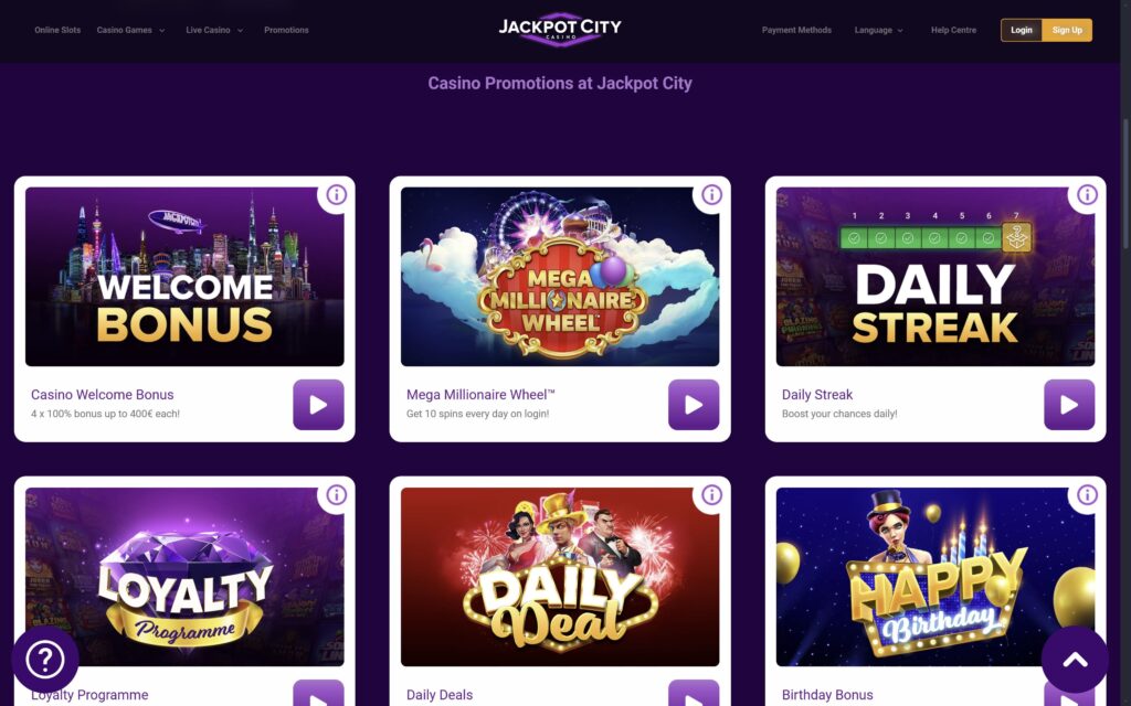 Jackpot City casino bonuses