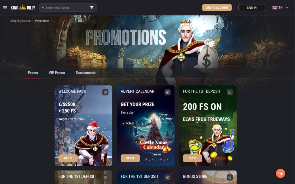 King Billy casino bonuses