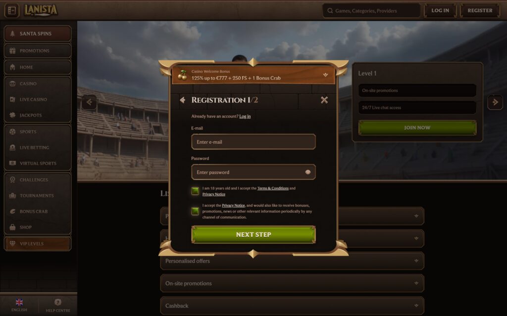 Lanista casino registration