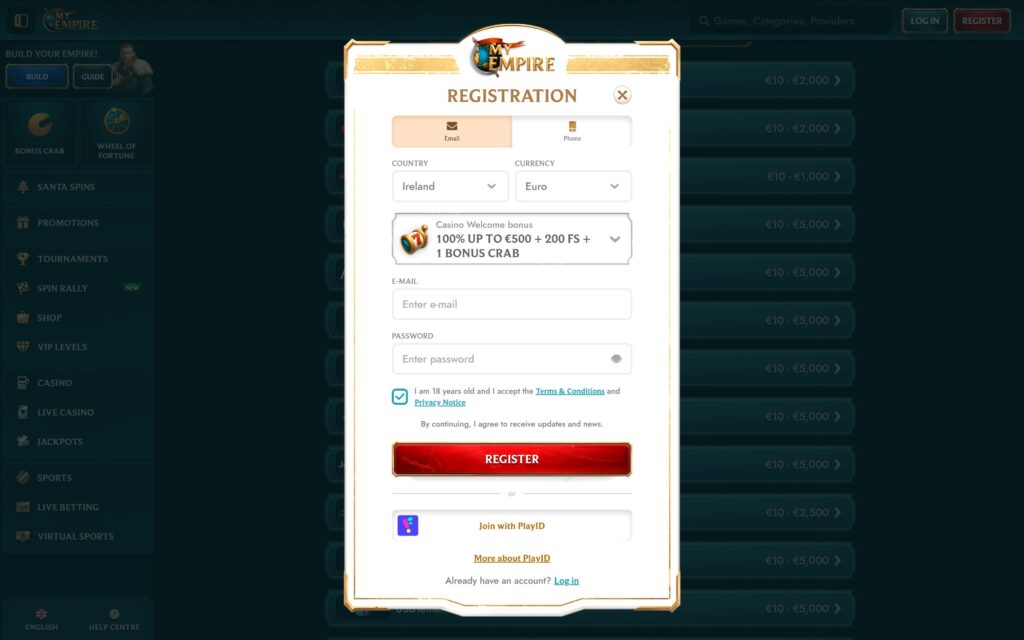 MyEmpire casino registration
