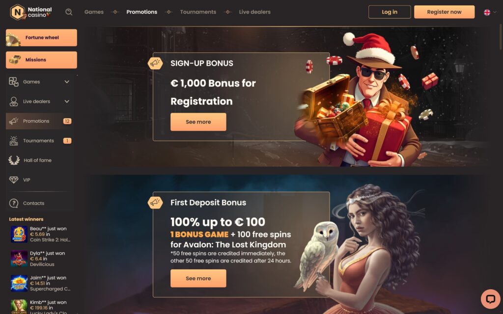 National casino bonuses