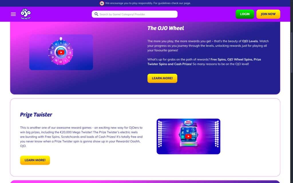 PlayOjo casino bonuses