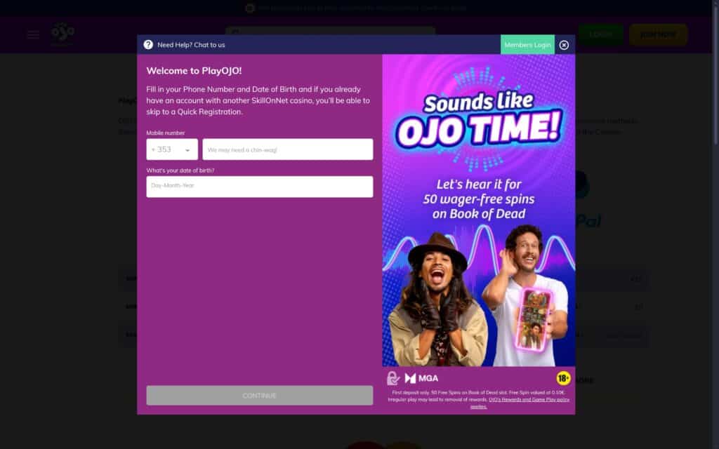 PlayOjo casino registration