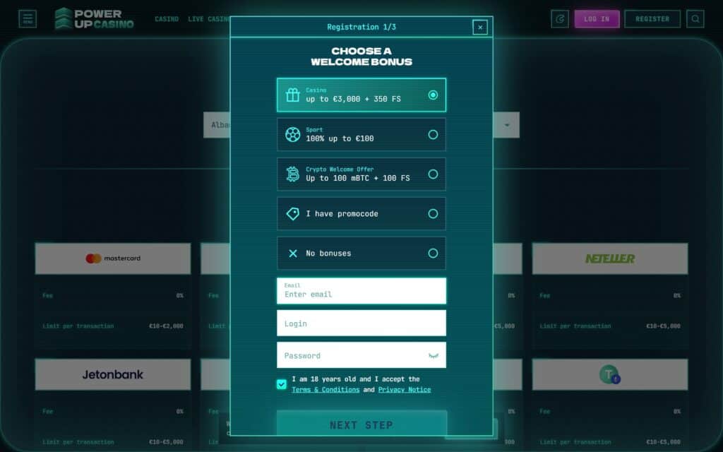 Power Up casino registration