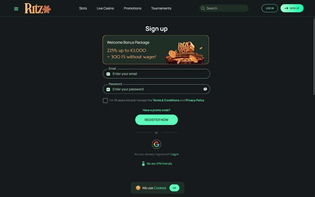 Ritzo casino registration