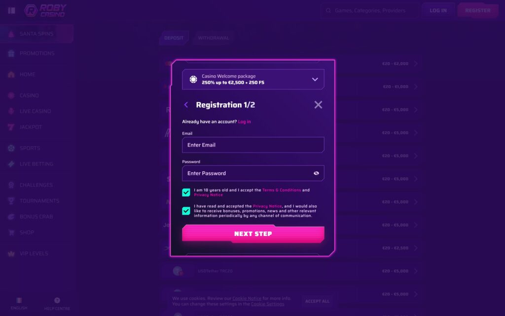 Roby casino registration