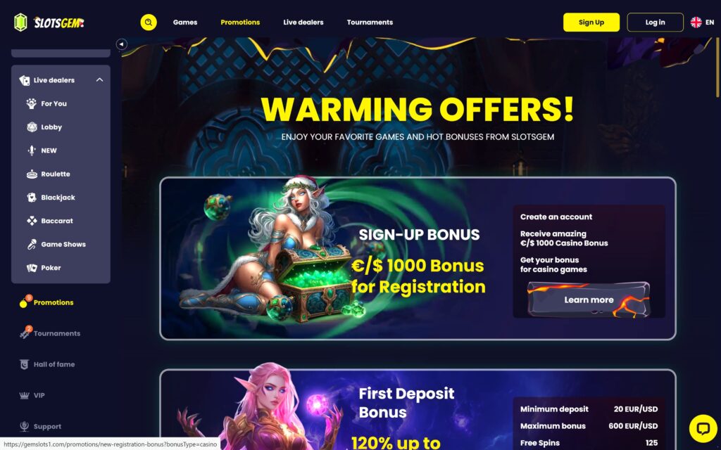 SlotsGem casino bonuses