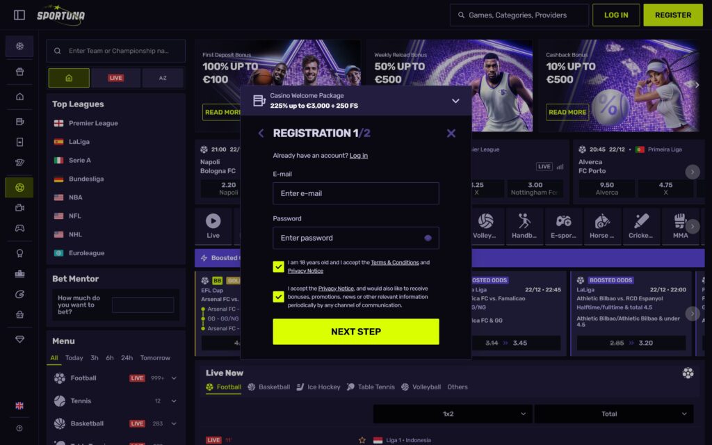 Sportuna casino registration