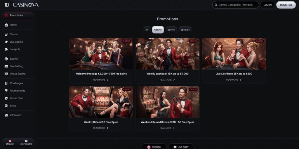 Casinova Casino Bonuses